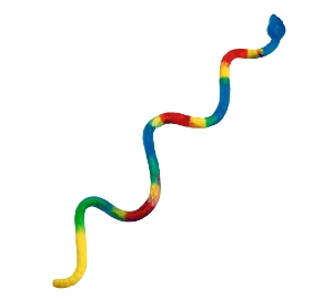 Albanese Giant Gummi Rattle Snake  is fruit flavored gummy candy in blue yellow and red